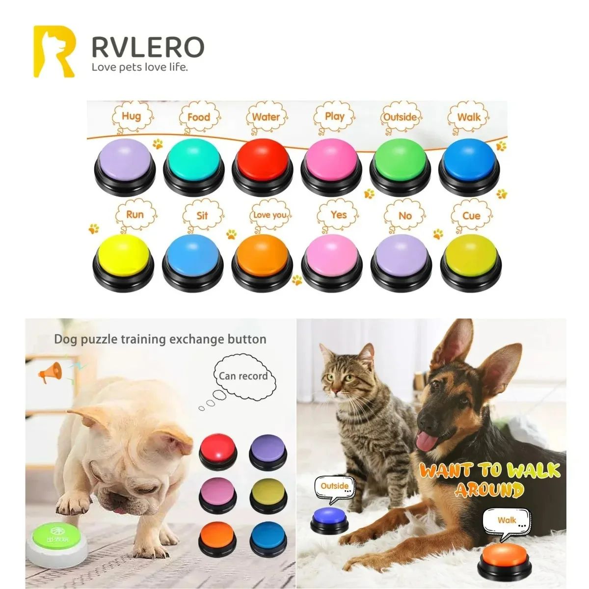 Dog Communication Buttons Voice Recording Training Buzzer for Talking Pets