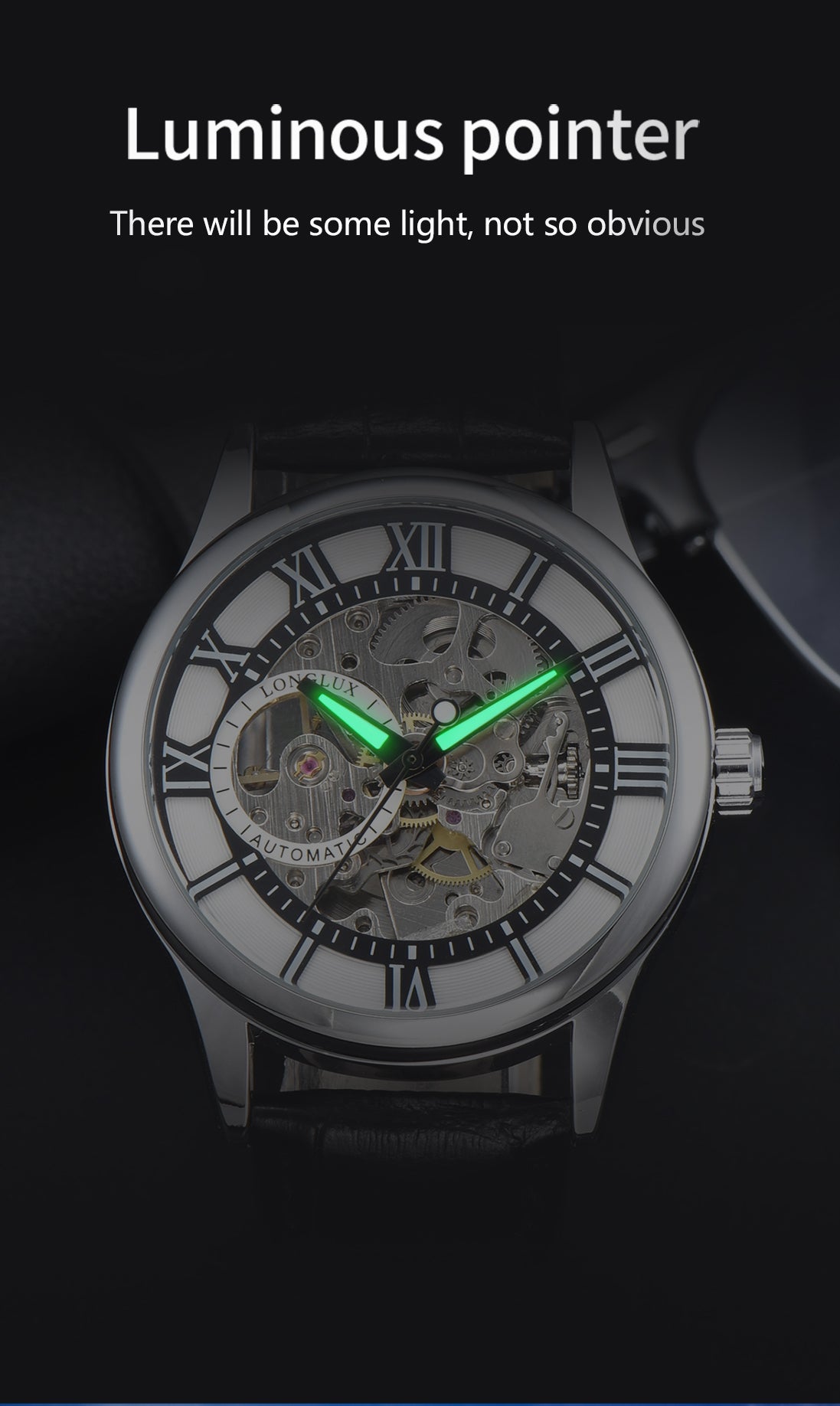 Waterproof Hollow Leather Mens Watch Automatic Mechanical Rome Watch 2