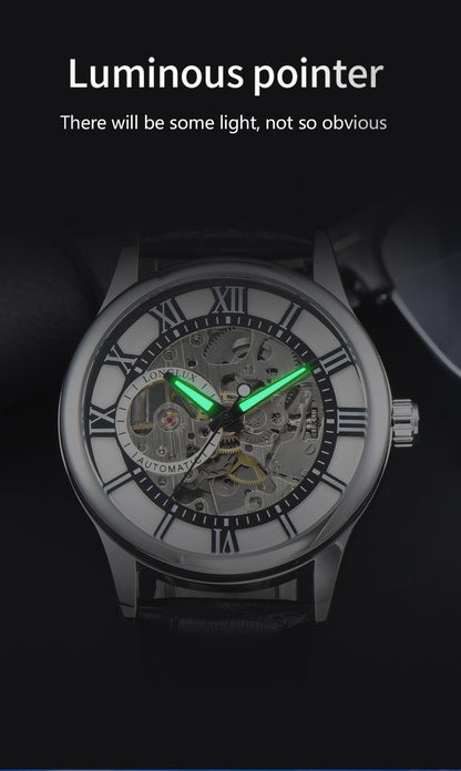 Waterproof Hollow Leather Mens Watch Automatic Mechanical Rome Watch 2