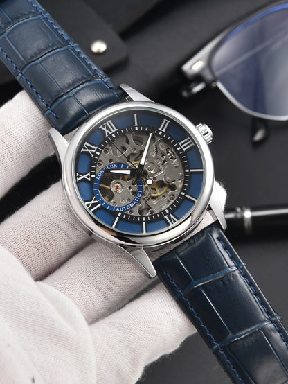 Waterproof Hollow Leather Mens Watch Automatic Mechanical Rome Watch 3