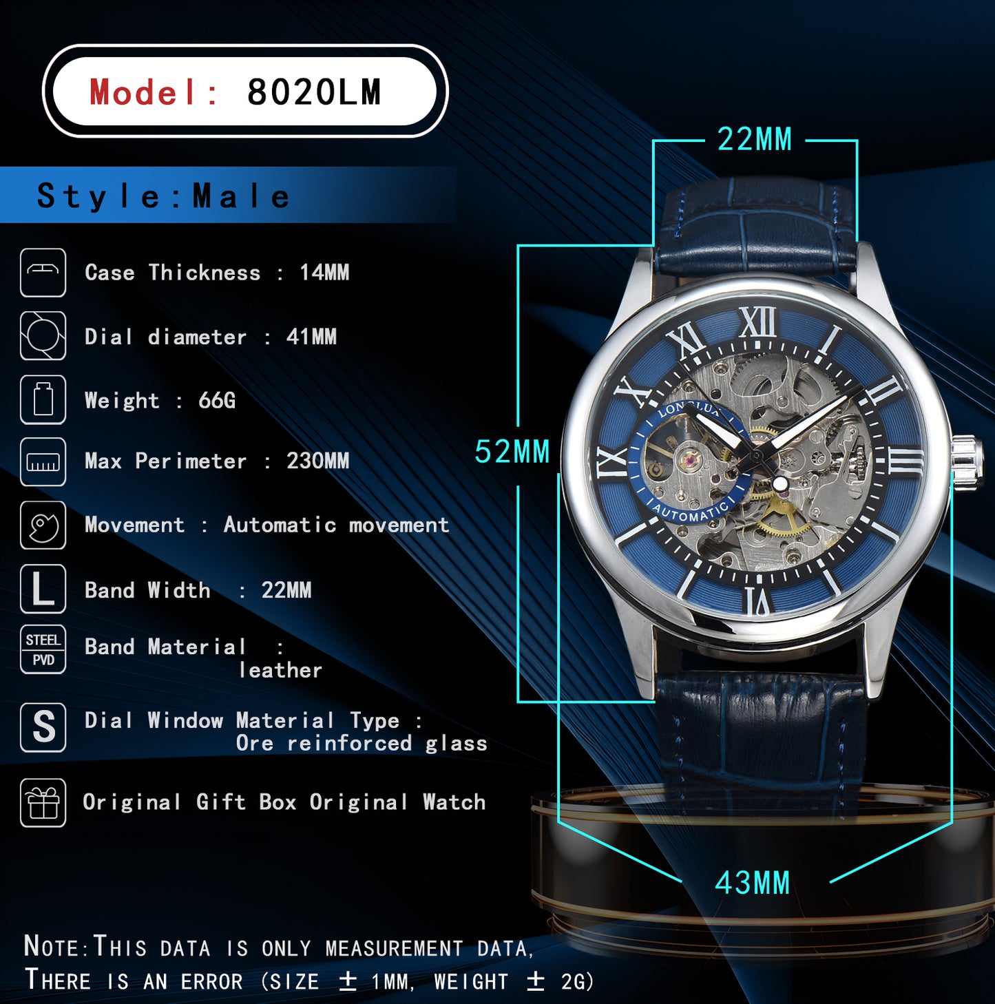 Waterproof Hollow Leather Mens Watch Automatic Mechanical Rome Watch 4