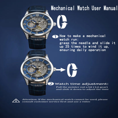 Waterproof Hollow Leather Mens Watch Automatic Mechanical Rome Watch 5
