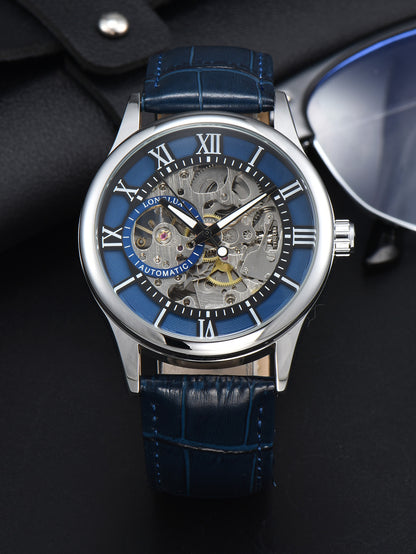 Waterproof Hollow Leather Mens Watch Automatic Mechanical Rome Watch 8