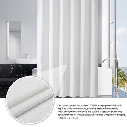 White Polyester Waffle Shower Curtain Waterproof Solid Color Toilet Curtain, No Drilling Summer Shower Curtain for Hotel