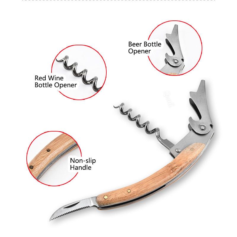 Multifunctional Wine Corkscrew With Wooden Handle Shrimp Head Knife Premium Wine Supplies For Home  5