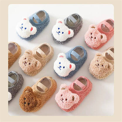 Newborn Cartoon Bear Shoes Plush Winter Soft Soled Infant Walkers 2