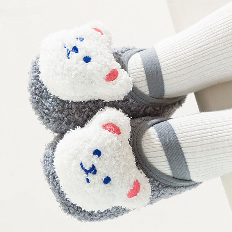Newborn Cartoon Bear Shoes Plush Winter Soft Soled Infant Walkers 3