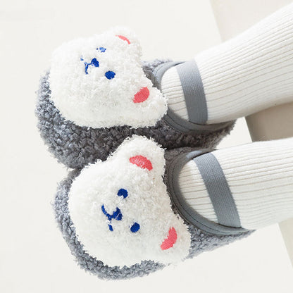 Newborn Cartoon Bear Shoes Plush Winter Soft Soled Infant Walkers 3