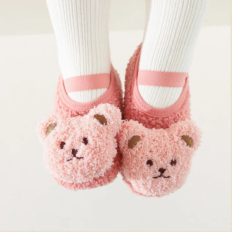 Newborn Cartoon Bear Shoes Plush Winter Soft Soled Infant Walkers 4