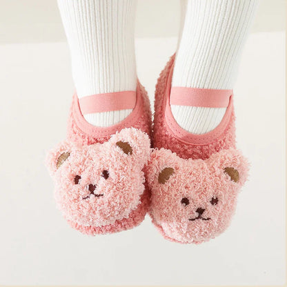 Newborn Cartoon Bear Shoes Plush Winter Soft Soled Infant Walkers 4