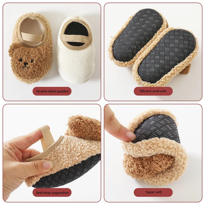 Newborn Cartoon Bear Shoes Plush Winter Soft Soled Infant Walkers 5