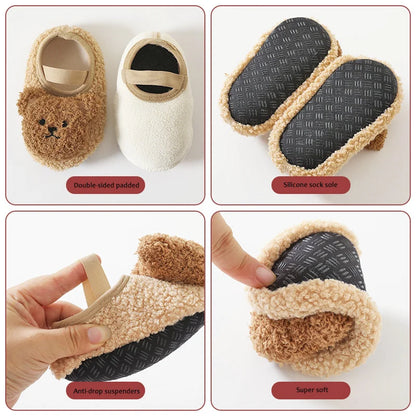 Newborn Cartoon Bear Shoes Plush Winter Soft Soled Infant Walkers 5