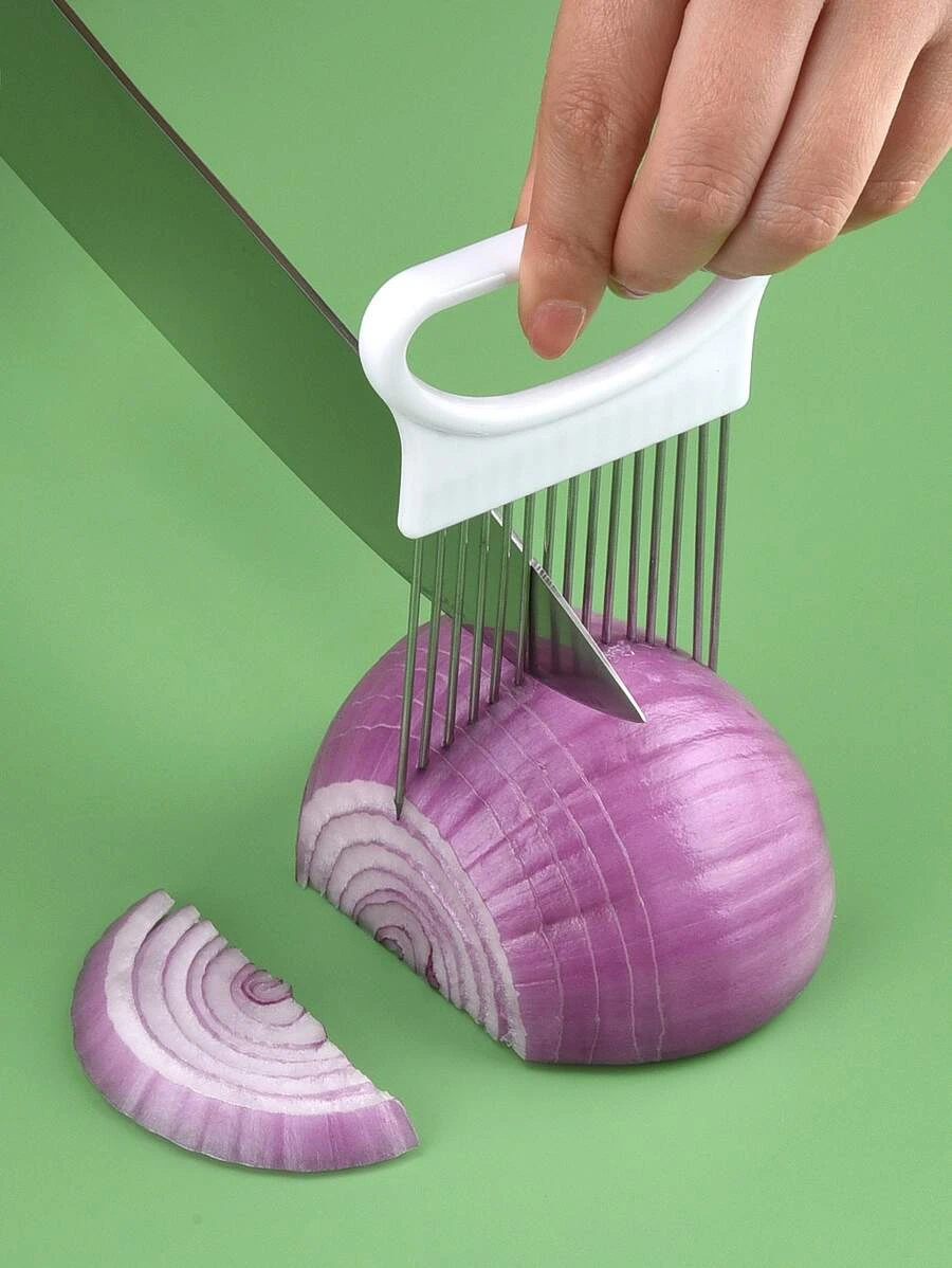 Colorful Onion Slicer Kitchen Tool, Stainless Steel Potato Chip Holder, Effortlessly Slice Onions