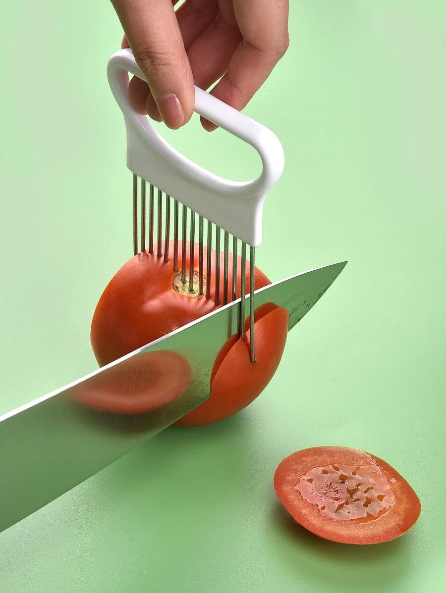 Colorful Onion Slicer Kitchen Tool Stainless Steel Potato Chip Holder Effortlessly Slice Onions 4