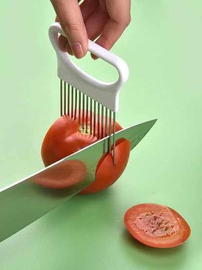 Colorful Onion Slicer Kitchen Tool Stainless Steel Potato Chip Holder Effortlessly Slice Onions 4