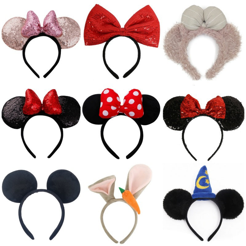 Big Ear Plush Hair Hoop, Disney Mickey Mouse Polka Dot Bow Head Ornament, Minnie Hair Hoop