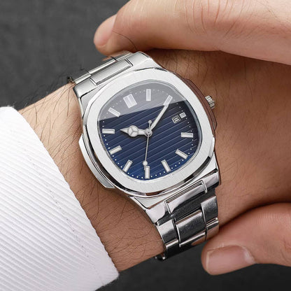 Stainless Steel Calendar Quartz Wristwatch For Men Fashion Square Business Watch 1