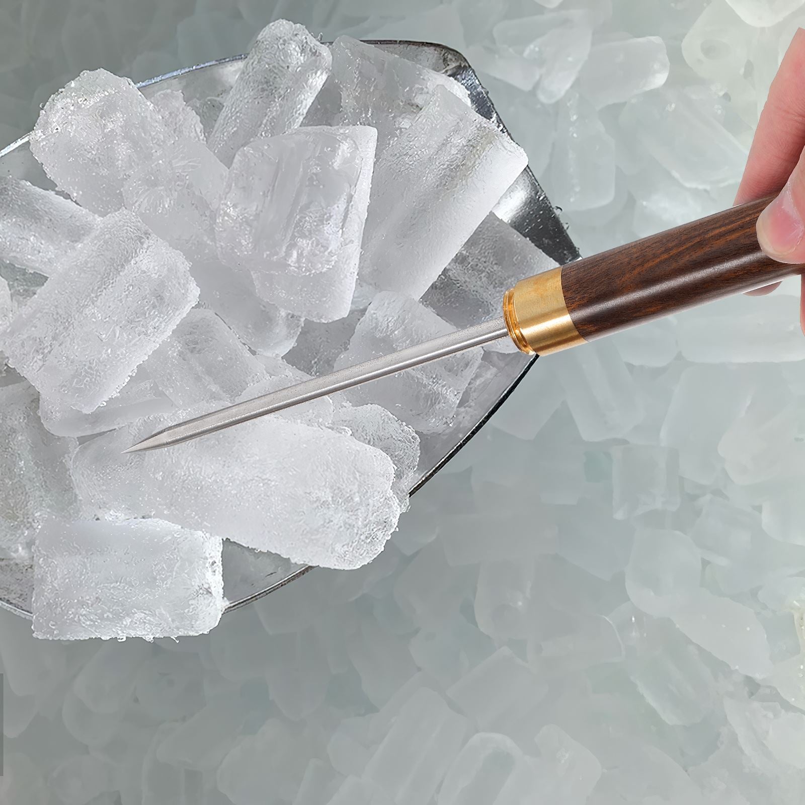 Stainless Steel Ice Crusher with Wood Handle, Ice Pick and Chipper Tool for Bartending