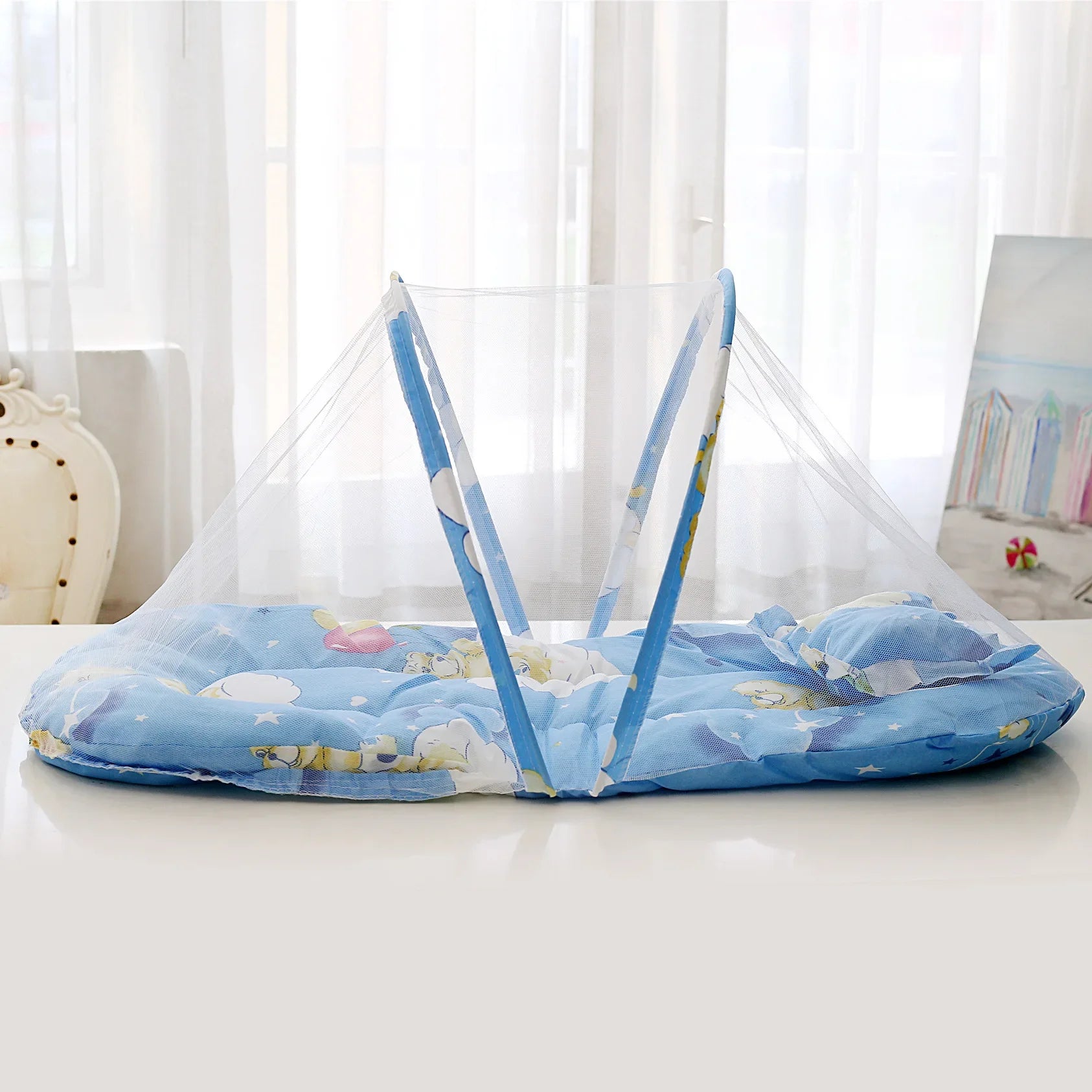 Foldable Baby Crib Netting Polyester Mosquito Net With Pillow And Padding 1