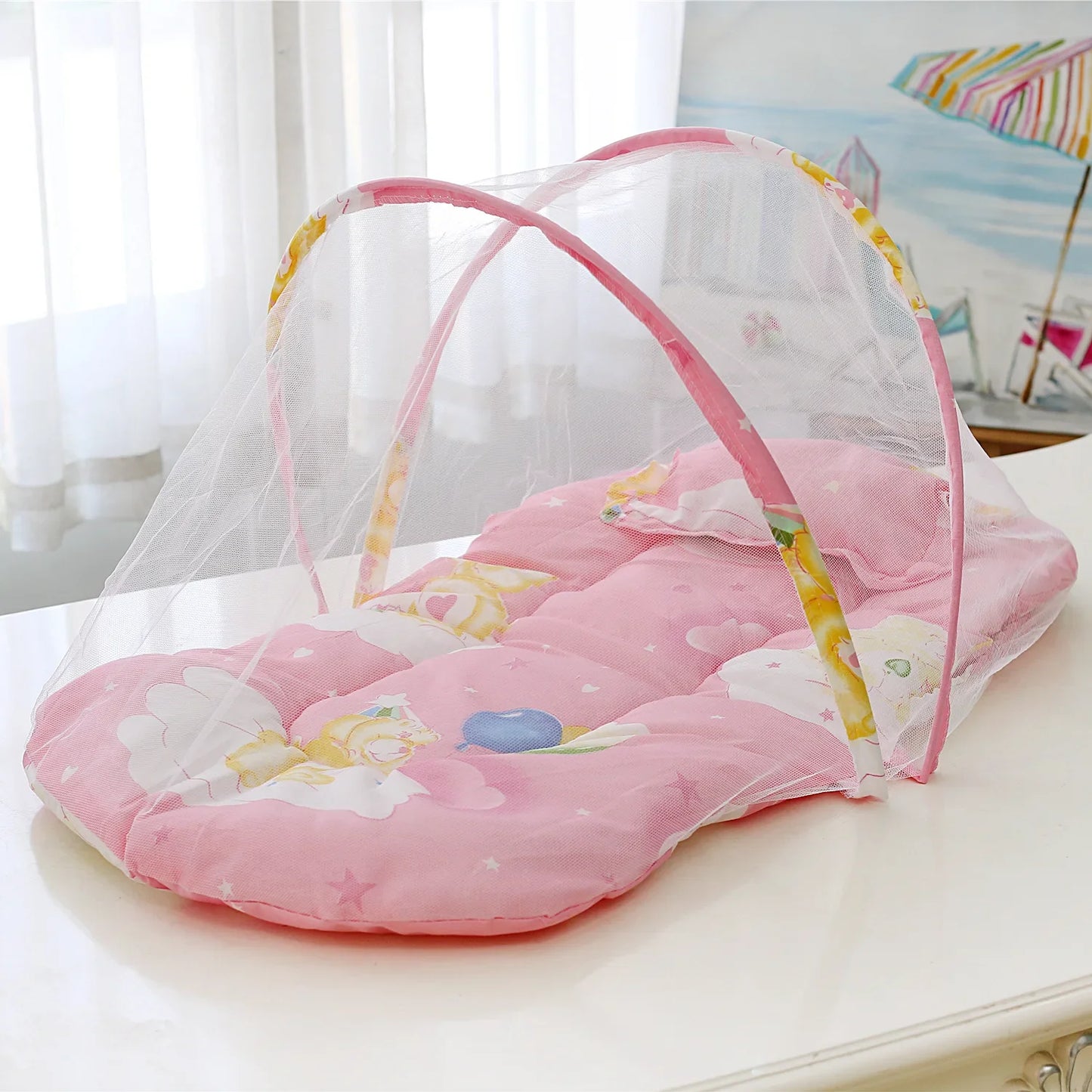 Foldable Baby Crib Netting Polyester Mosquito Net with Pillow and Padding