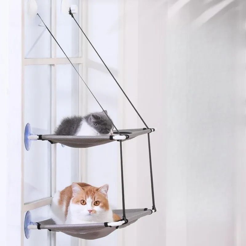 Cat Hammock Window Bed Hanging Sunny Seat With Strong Suction Cups Double Decker Design 8