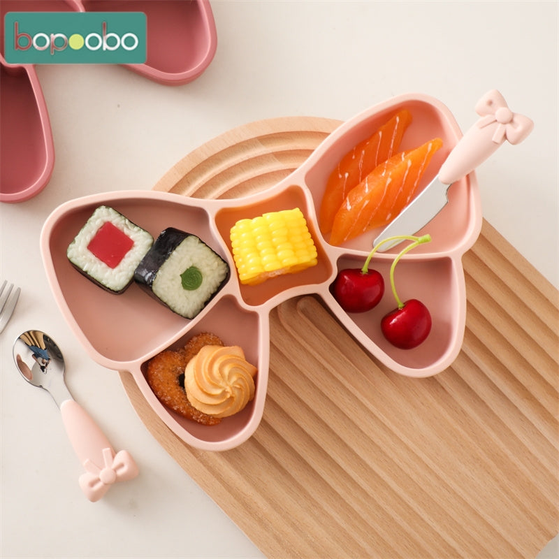 Non-slip Silicone Baby Tableware Set Bowl Fork Plate Spoon