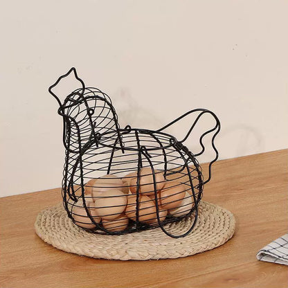 Iron Art Egg Storage Basket Chicken Shaped Organizer for Fruits, Vegetables, and Kitchen Storage