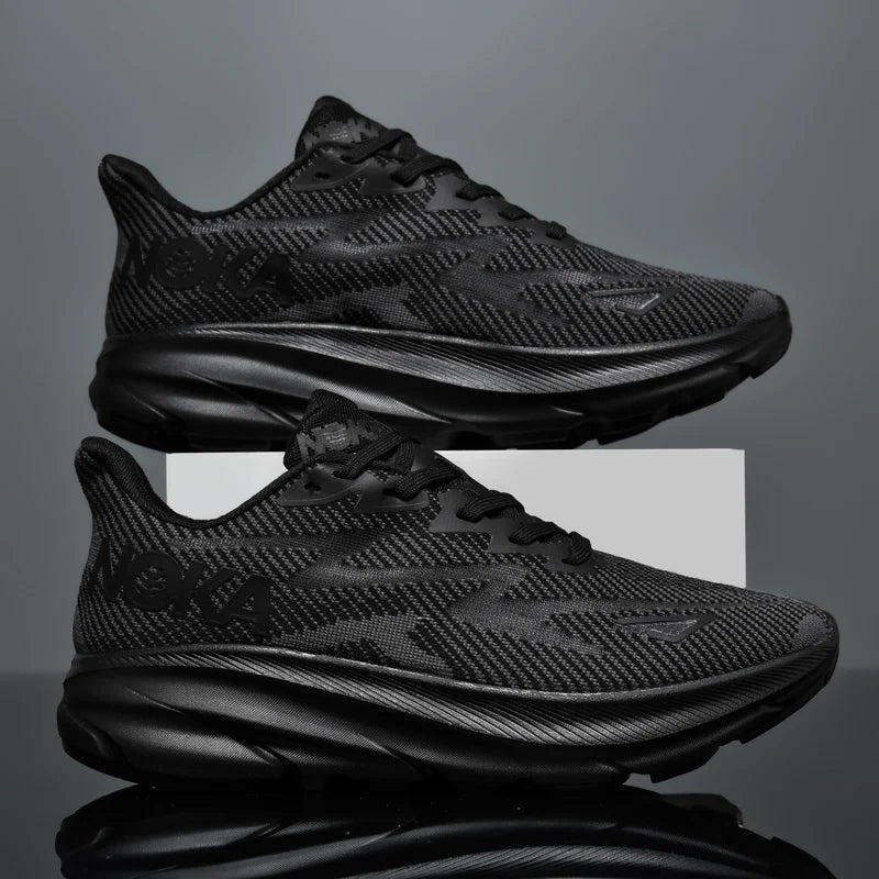 Man wearing luxury running shoes on an offroad trail enjoying a comfortable stable run