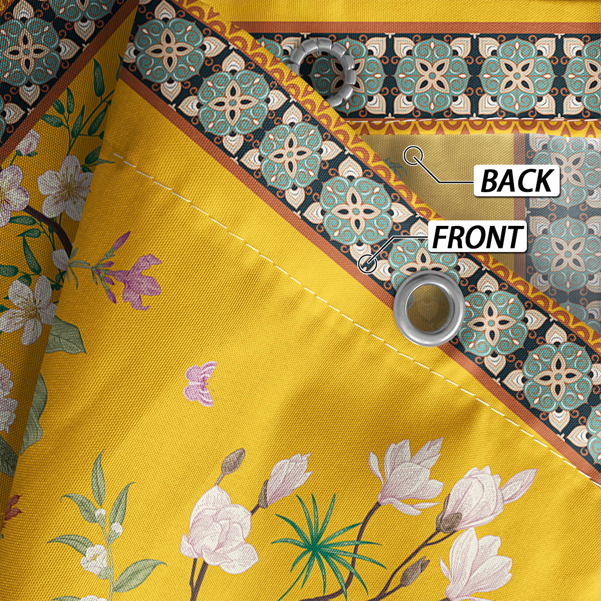 Yellow Retro Floral Pattern Printed Shower Curtain Partition, Bathroom Waterproof and Mildew Proof