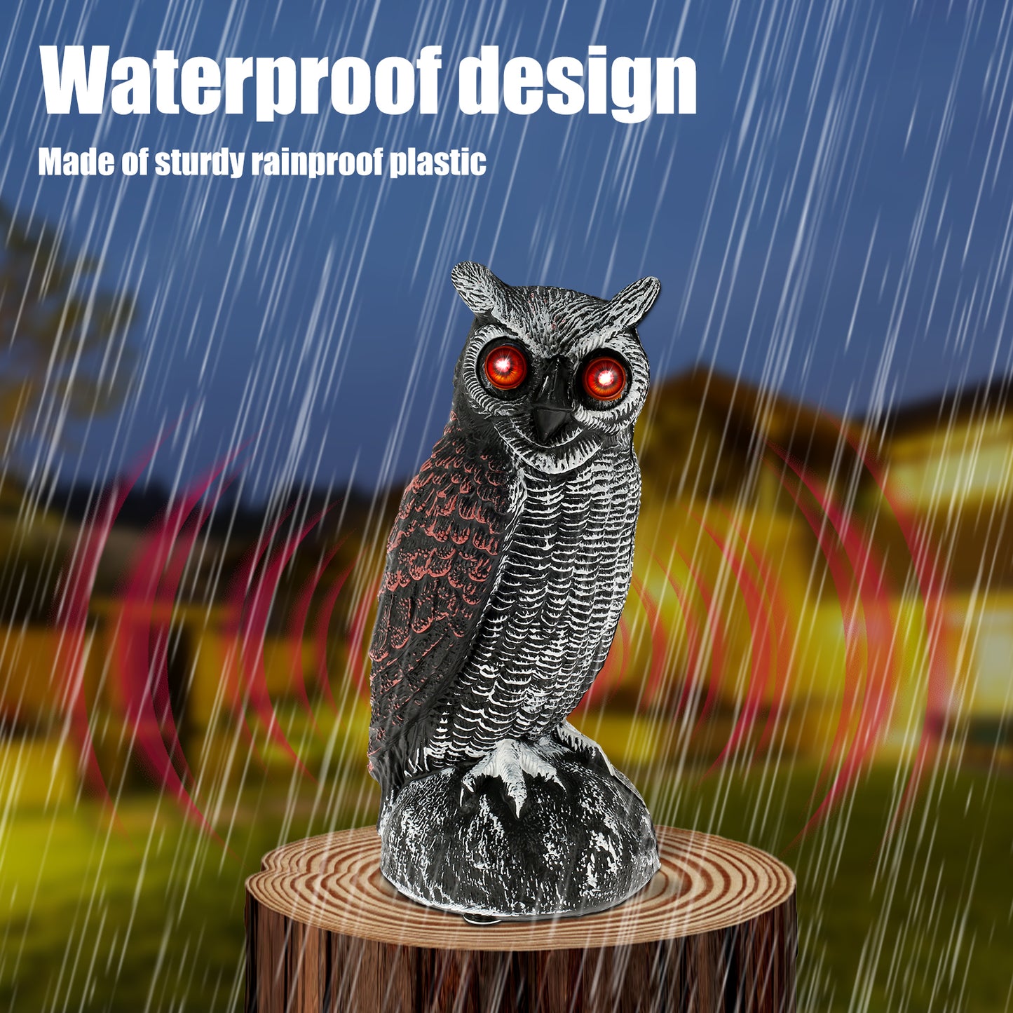 Waterproof Garden Fake Owl Deterrent, New Solar Owl Scare Bird Control, Emits Scary Sound and Eyes Light