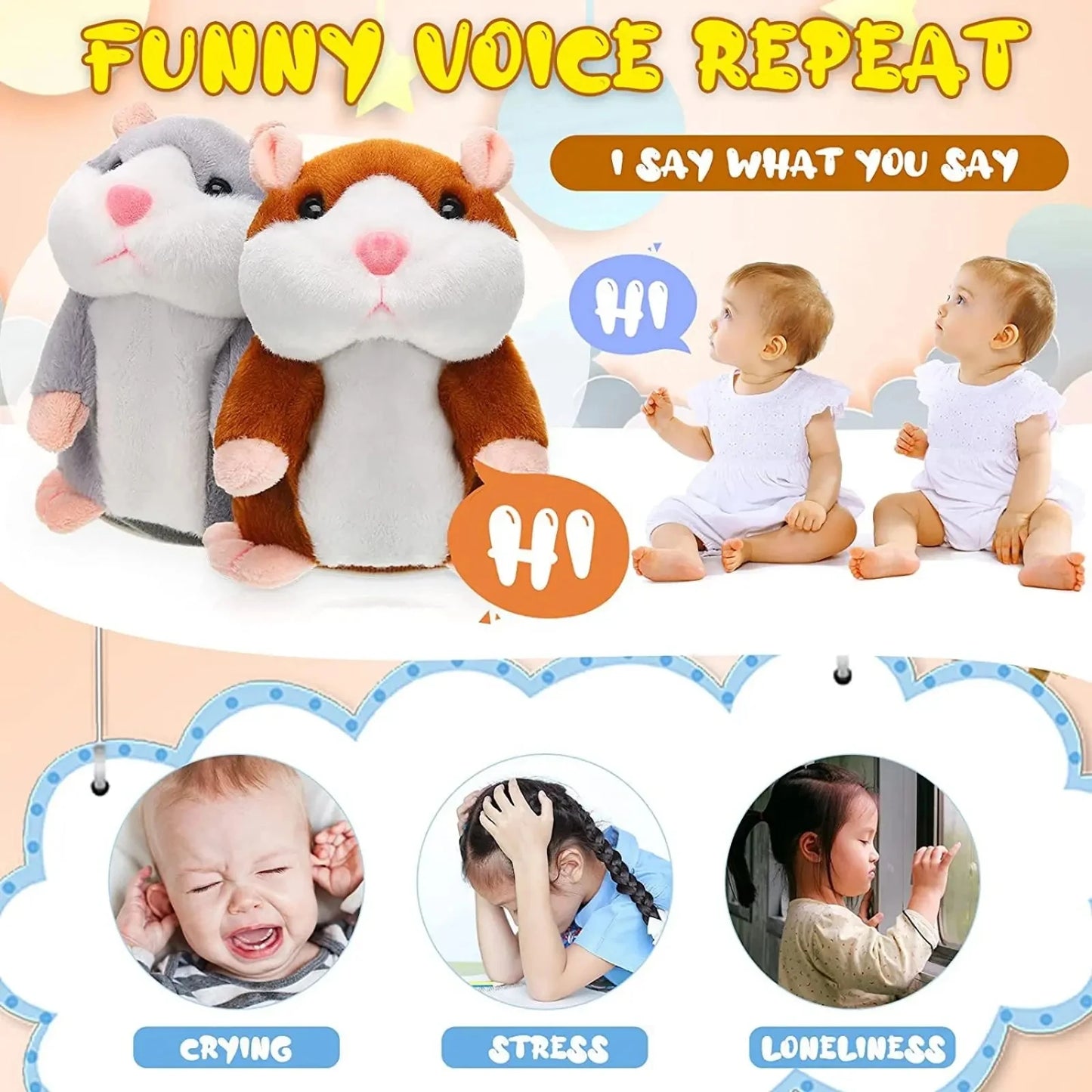 Hamster Doll Soothing Crying Baby Toy, Learn To Imitate Talking Little Hamster, Animal Plush Funny Toy Talking Nod Gift