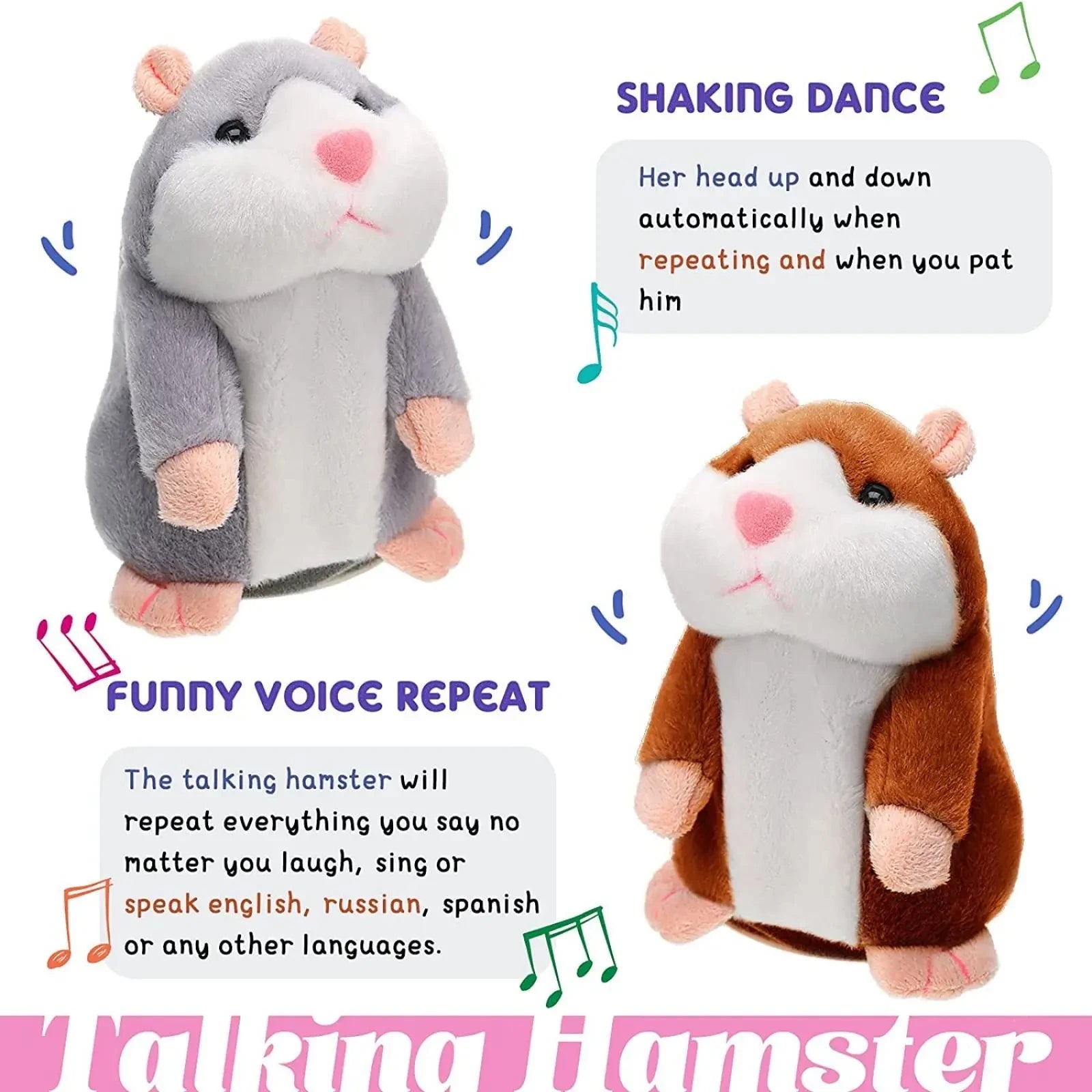 Hamster Doll Soothing Crying Baby Toy, Learn To Imitate Talking Little Hamster, Animal Plush Funny Toy Talking Nod Gift