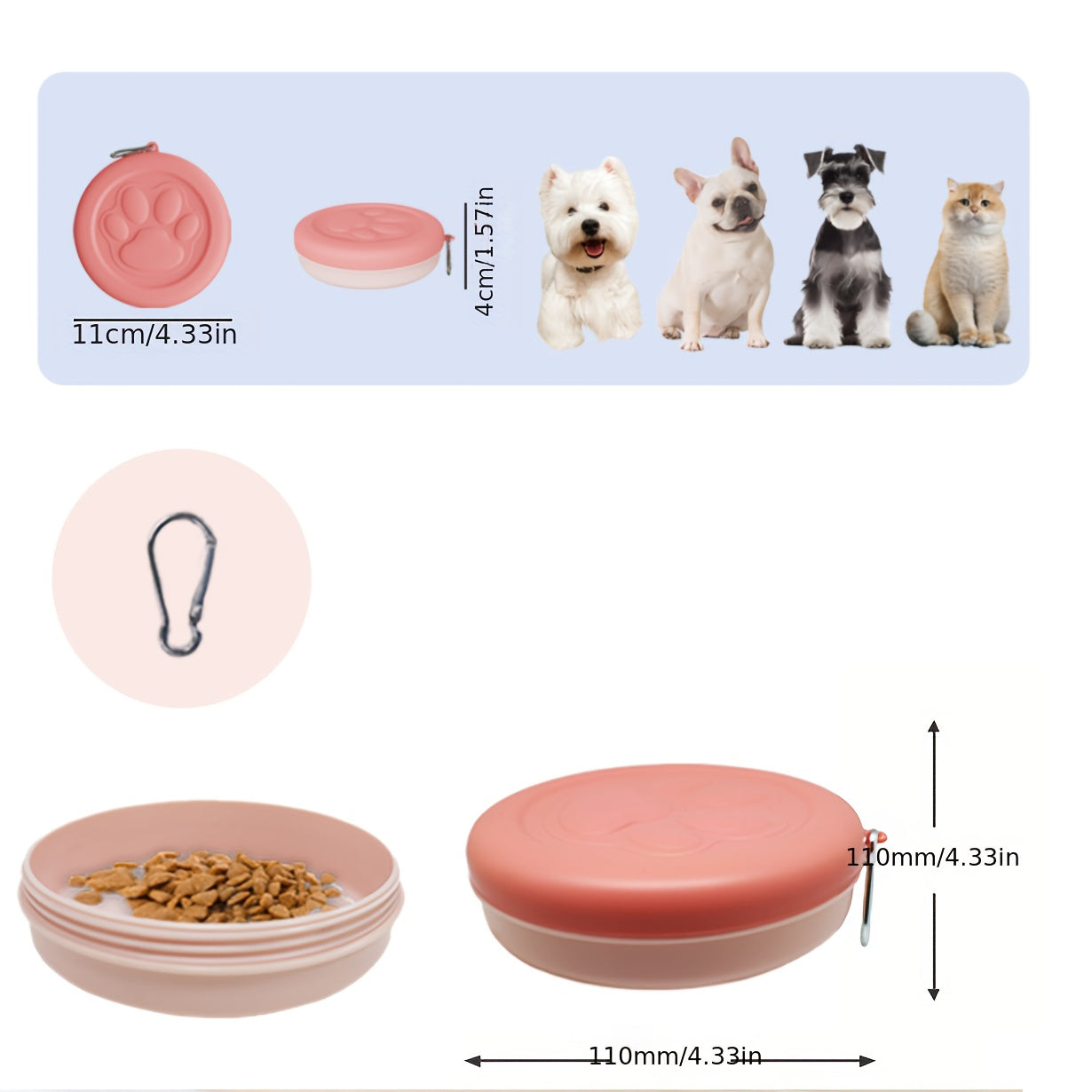 Pet Travel Bowl, Outdoor Portable Dog Food Bowl, Multifunctional Snack Box for Dogs and Cats, Feeding Water Bowl