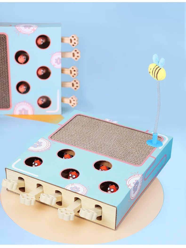 Whack A Mole Cat Toy Interactive Scratching Board And Claw Grinding Play Box 13