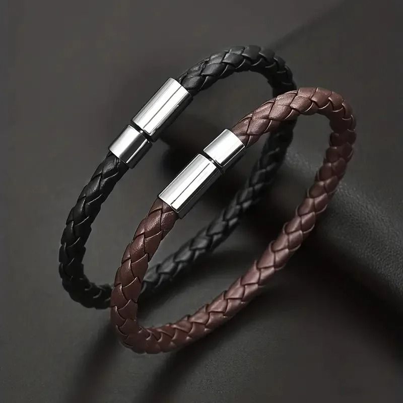 Mens PU Leather Magnetic Suction Bracelet Set With Alloy Buckle Stylish Mature Gift For Men 5