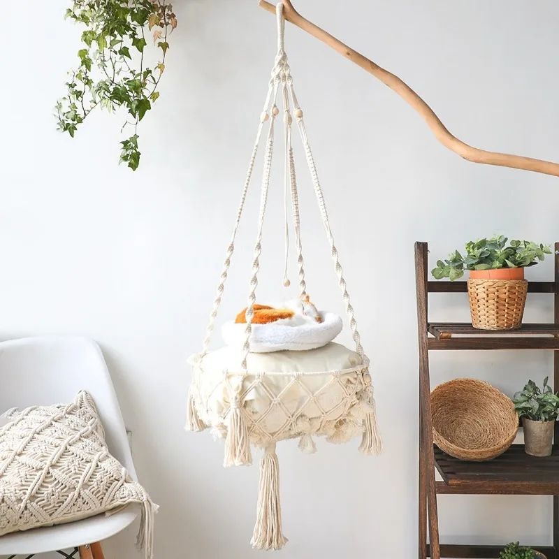 Hand Woven Cotton Rope Cat Hammock Hanging Pet Swing Basket For Indoor Use 1