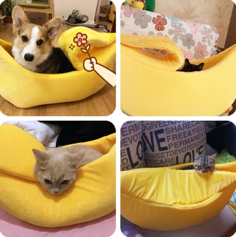Winter Banana Cat Bed Cute Cozy Pet House Warm Portable Cat And Dog Cushion 4