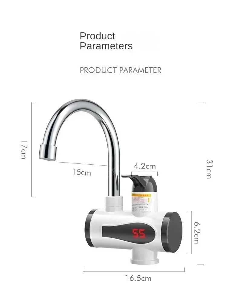 3000W Electric Instant Hot Water Faucet Tankless Kitchen Water Heater Tap With LED Temperature Disp 6
