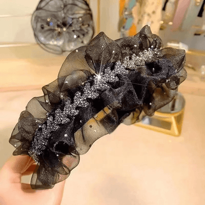Elegant Black Gauze Rhinestone Headband 2