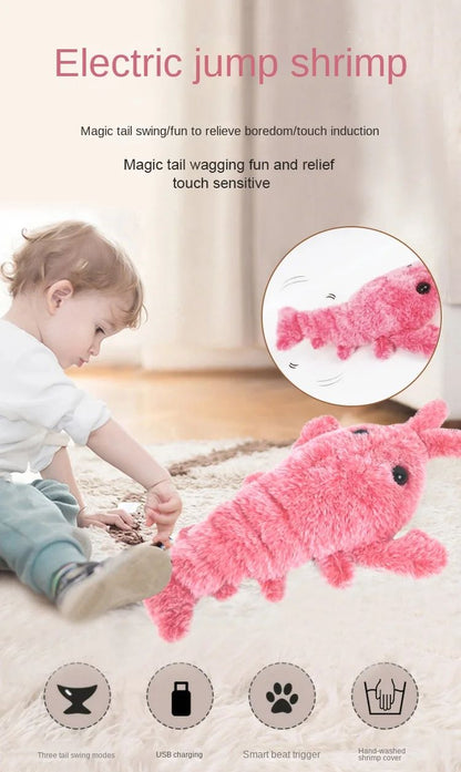 Electric Lobster Cat Toy USB Rechargeable Jumping Shrimp Plush Interactive Pet Toy 5