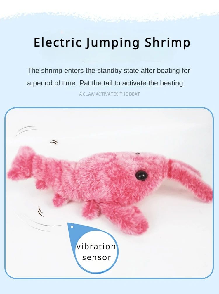 Electric Lobster Cat Toy USB Rechargeable Jumping Shrimp Plush Interactive Pet Toy 8