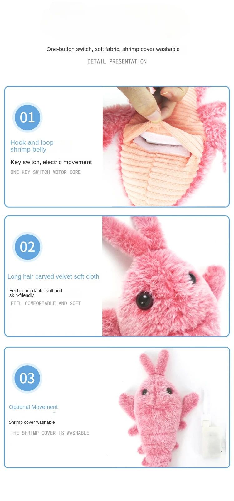 Electric Lobster Cat Toy USB Rechargeable Jumping Shrimp Plush Interactive Pet Toy 9