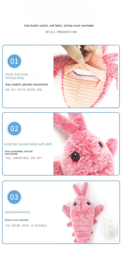 Electric Lobster Cat Toy USB Rechargeable Jumping Shrimp Plush Interactive Pet Toy 9