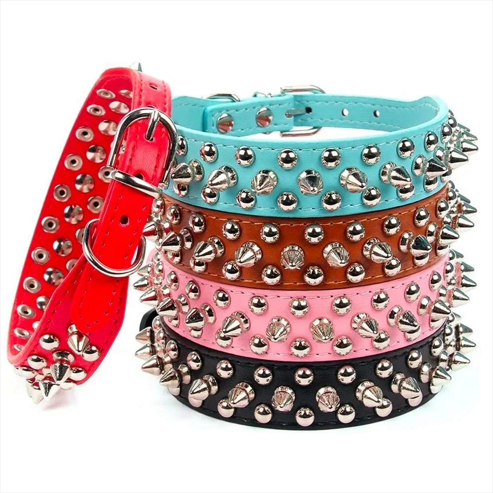 Adjustable PU Leather Spiked Dog Collar Punk Rivet Neck Strap For Small Dogs And Cats 1