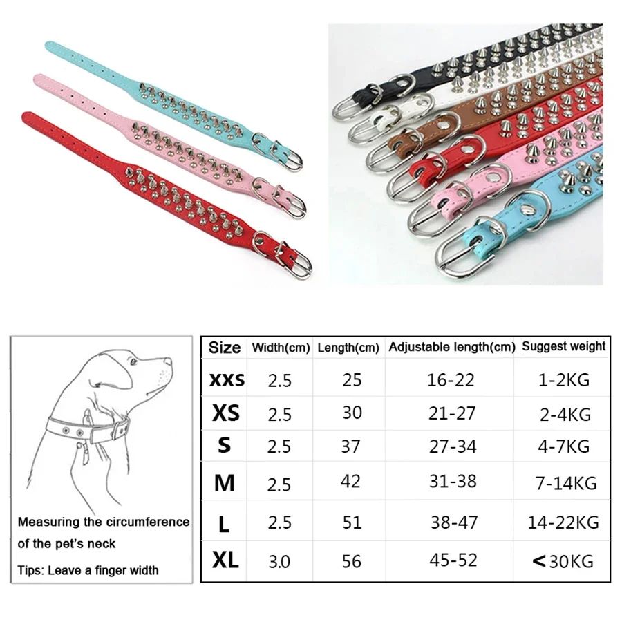 Adjustable PU Leather Spiked Dog Collar Punk Rivet Neck Strap For Small Dogs And Cats 2