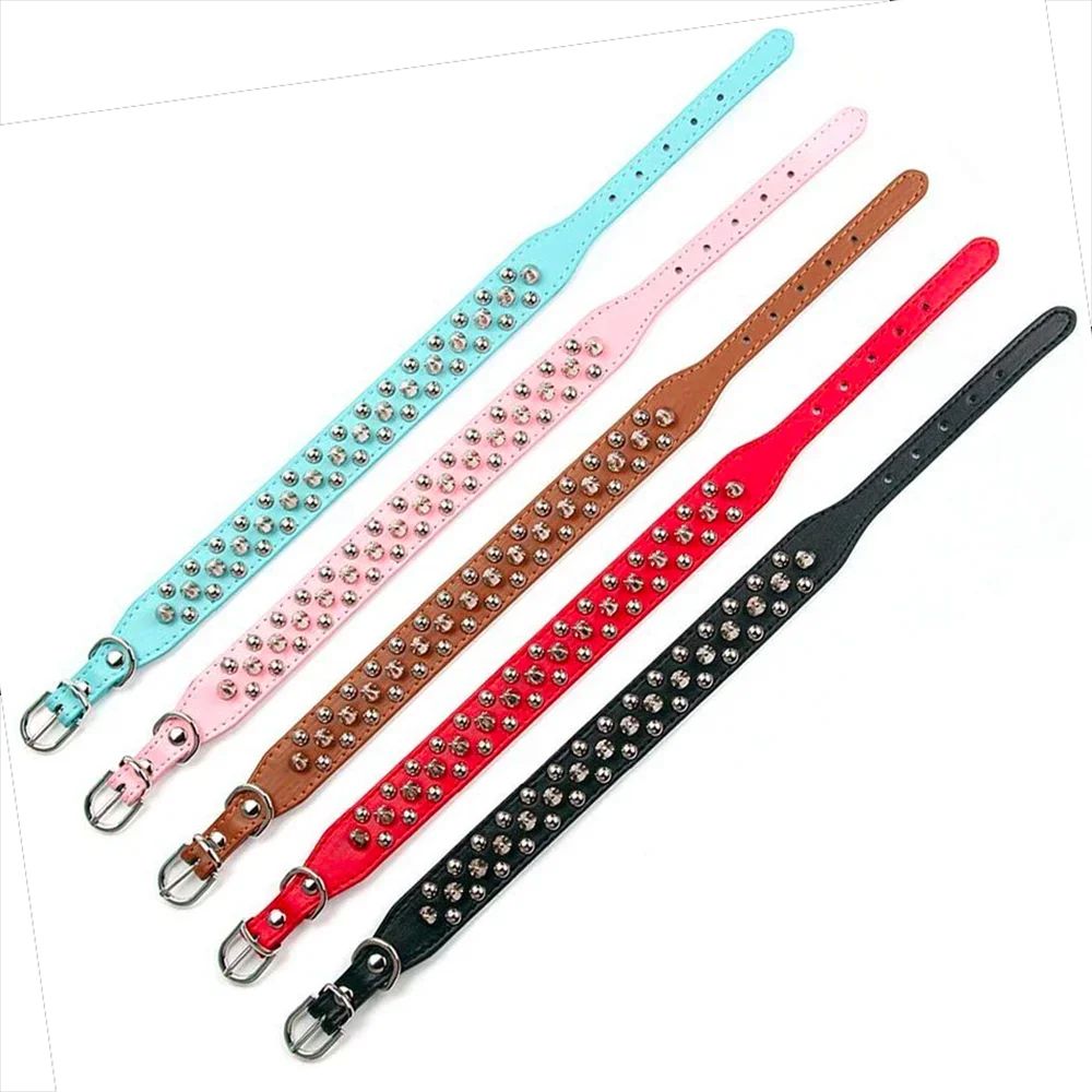 Adjustable PU Leather Spiked Dog Collar Punk Rivet Neck Strap For Small Dogs And Cats 3
