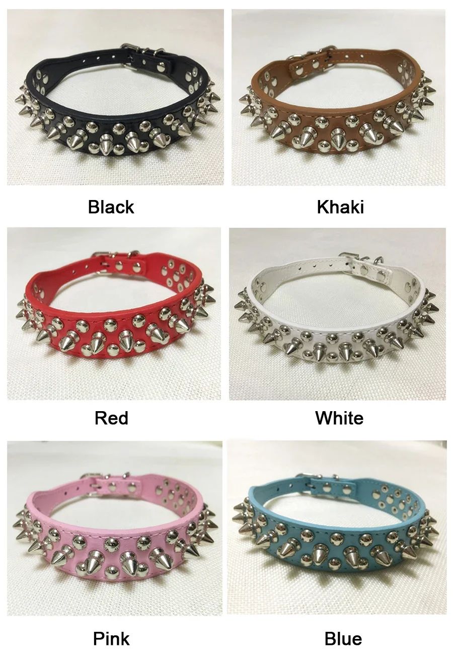 Adjustable PU Leather Spiked Dog Collar Punk Rivet Neck Strap For Small Dogs And Cats 8