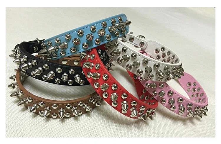 Adjustable PU Leather Spiked Dog Collar Punk Rivet Neck Strap For Small Dogs And Cats 9