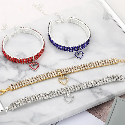 Three Row Rhinestone Pet Collar Elastic Sparkling Necklace For Cats And Dogs 1