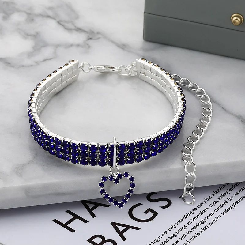 Three Row Rhinestone Pet Collar Elastic Sparkling Necklace For Cats And Dogs 2